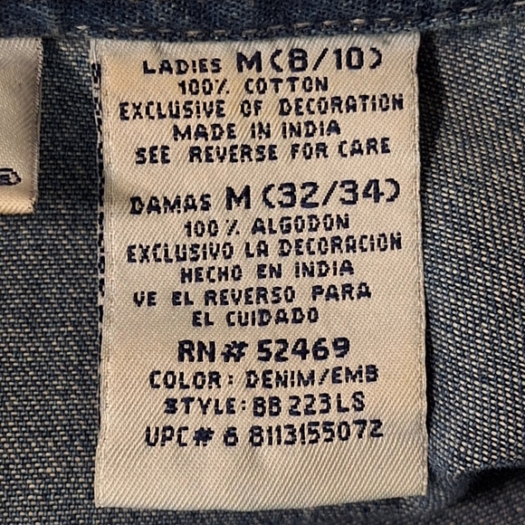 Bobbie Brooks Vintage Chambray Embroidered Western Button Down Shirt Size M - Picture 13 of 14